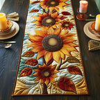 Sunflowers with Golden Autumn Leaves Table Runner