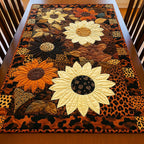 Bright Blooms Sunflowers on Leopard Print Table Runner