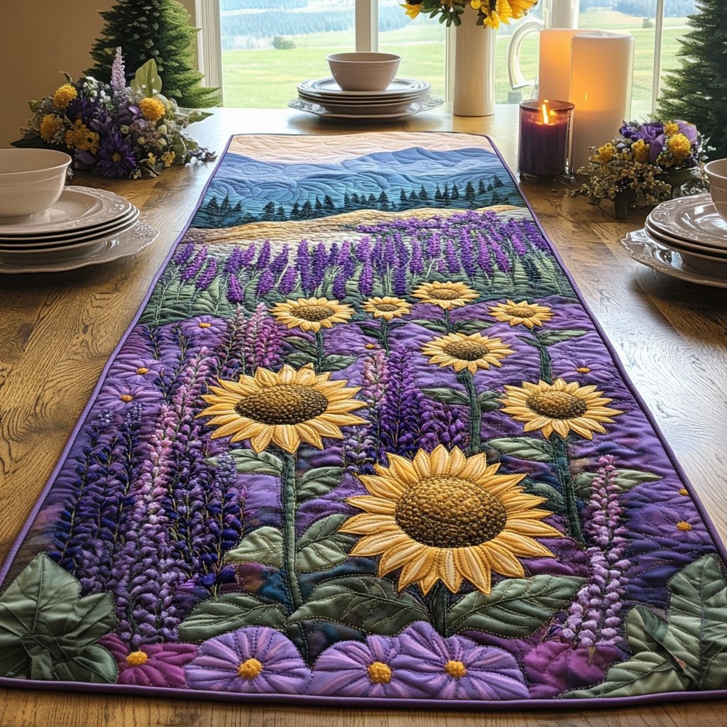 Sunflowers in a Lavender Field Table Runner