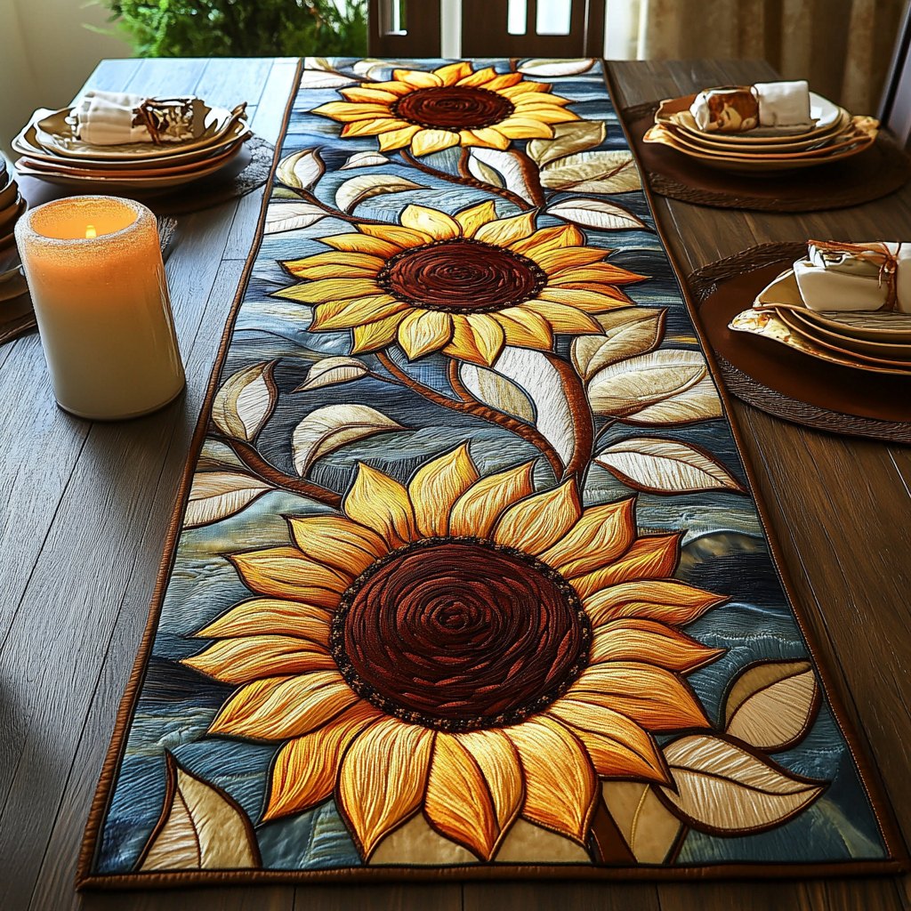 Stained Glass Sunflower Panel Table Runner