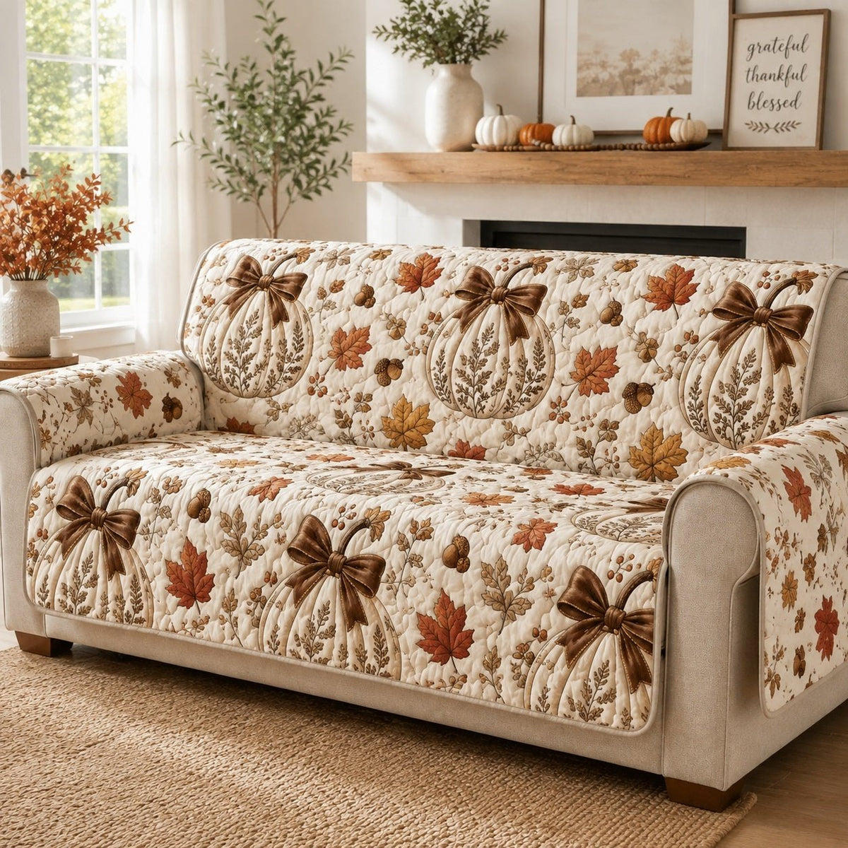 Brown Bows Sofa Cover