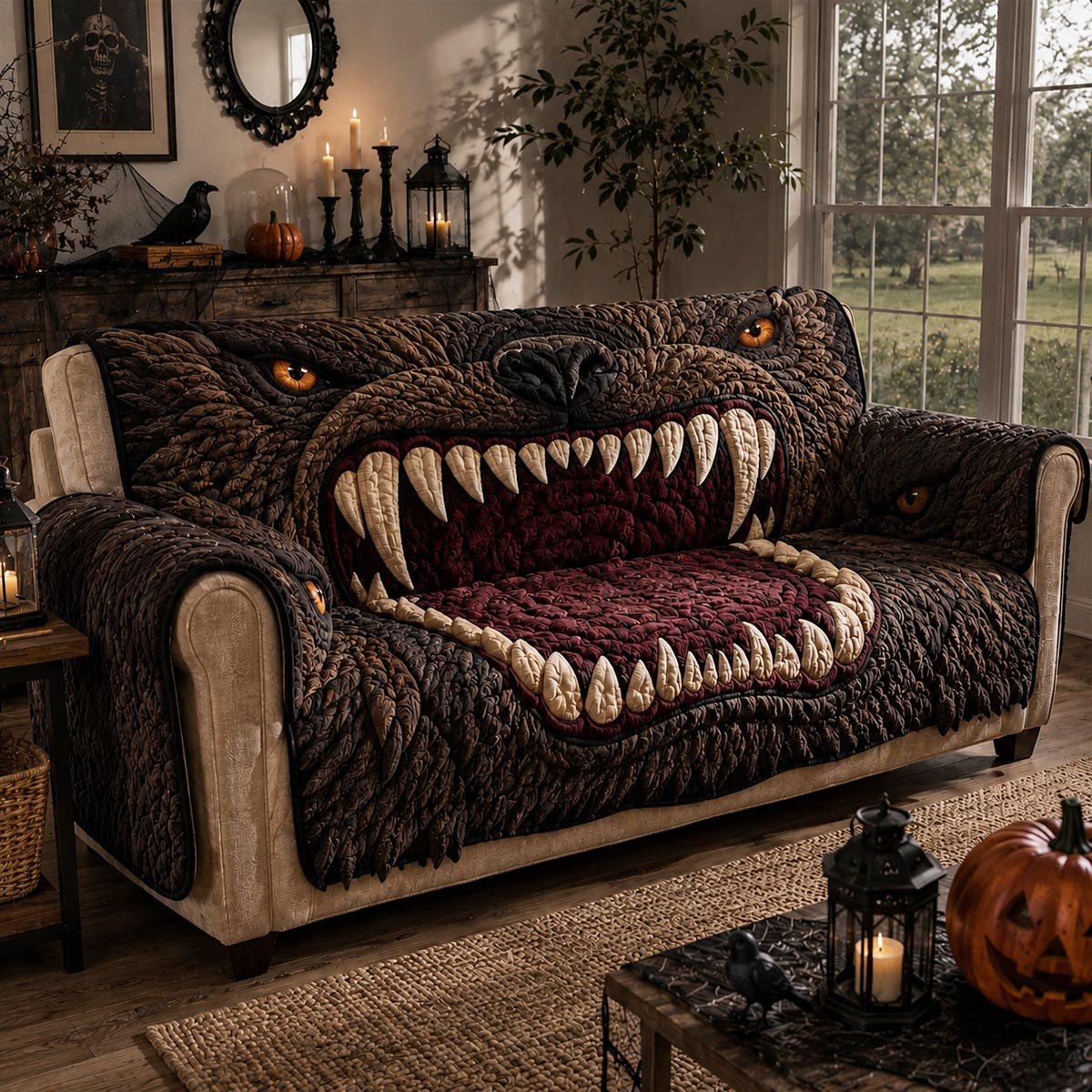 Brown Werewolf Monster Mouth Sofa Cover