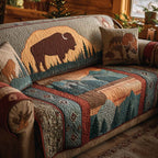 Buffalo Silhouette on Patchwork Sofa Cover