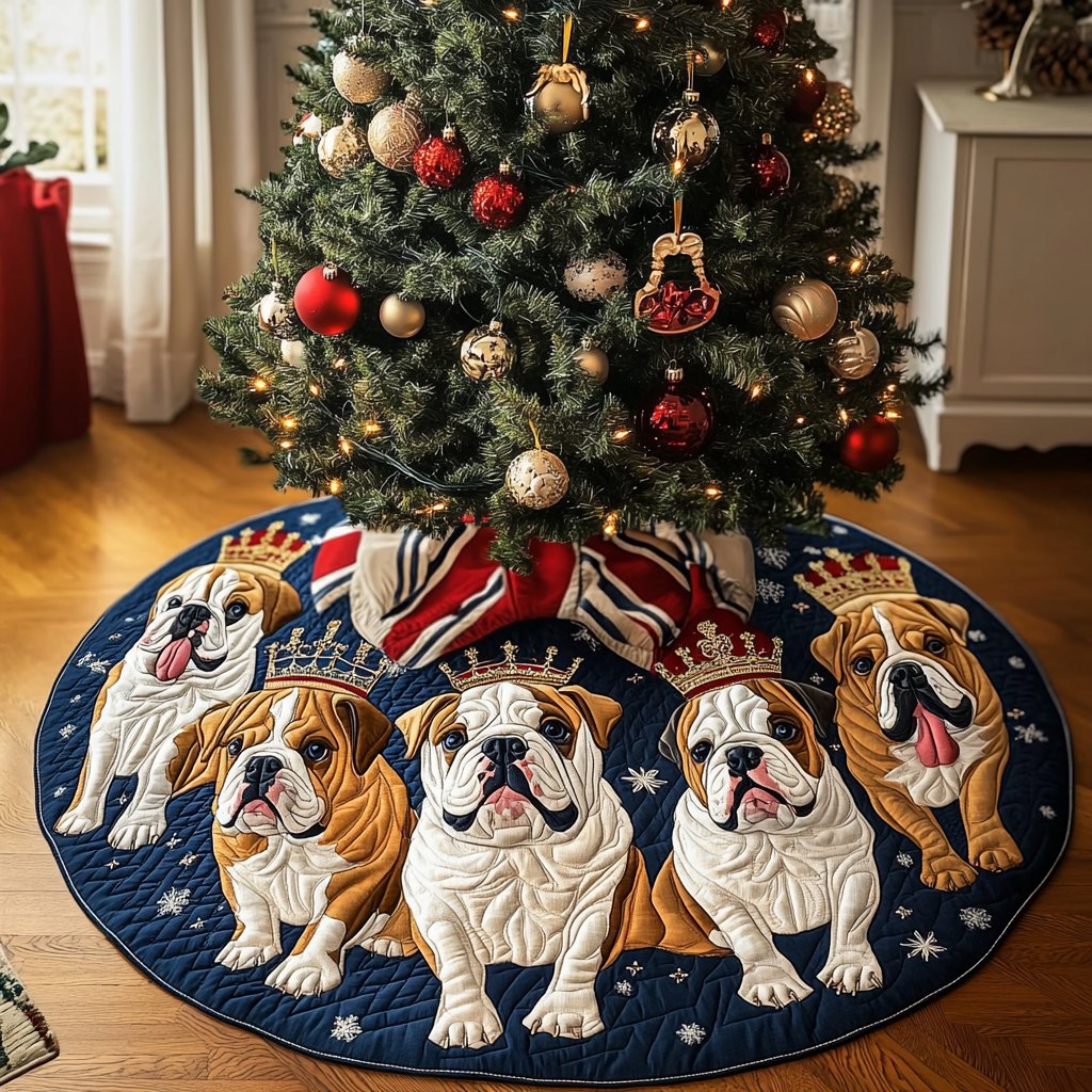 Bulldogs in Royal Crowns Christmas Tree Skirt