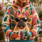 Bulldog Cozy Home hoodie, all-over print