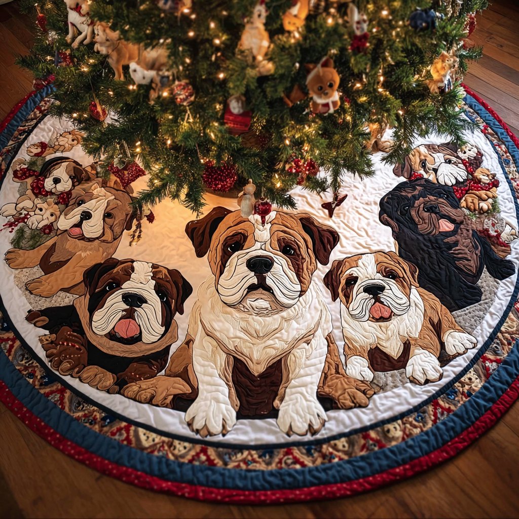 Bulldog Heart Christmas Tree Skirt