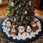 Bulldog Family on Emerald Christmas Tree Skirt