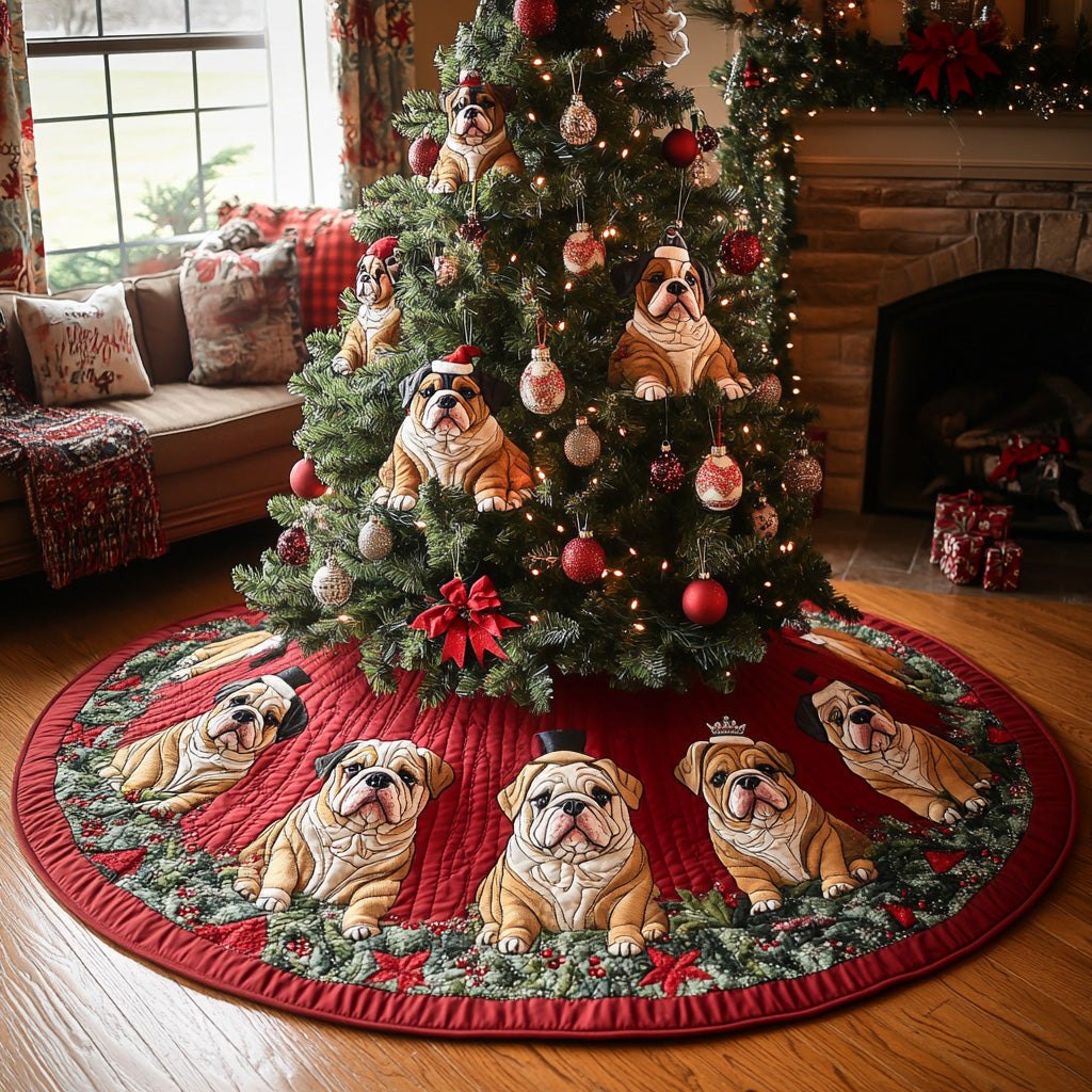 Bulldog Holly Nights Christmas Tree Skirt