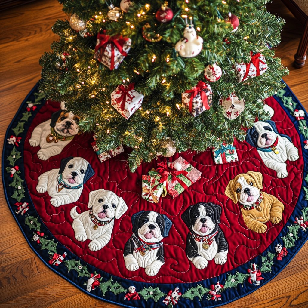 Bulldog Joy Christmas Tree Skirt