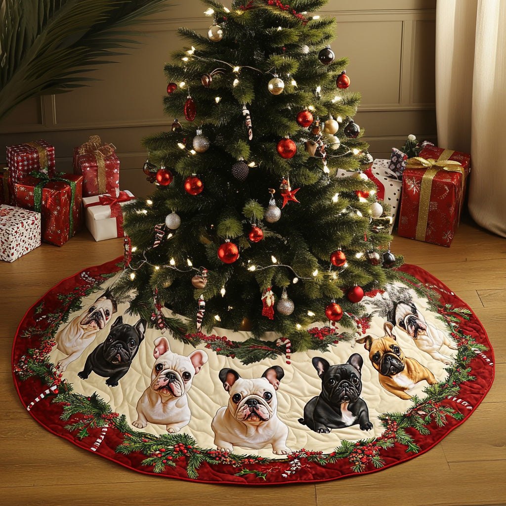 French Bulldogs on Cream Christmas Tree Skirt
