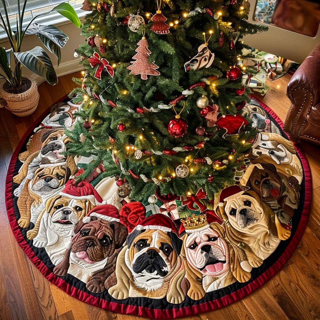 Bulldogs Under the Tree Christmas Tree Skirt