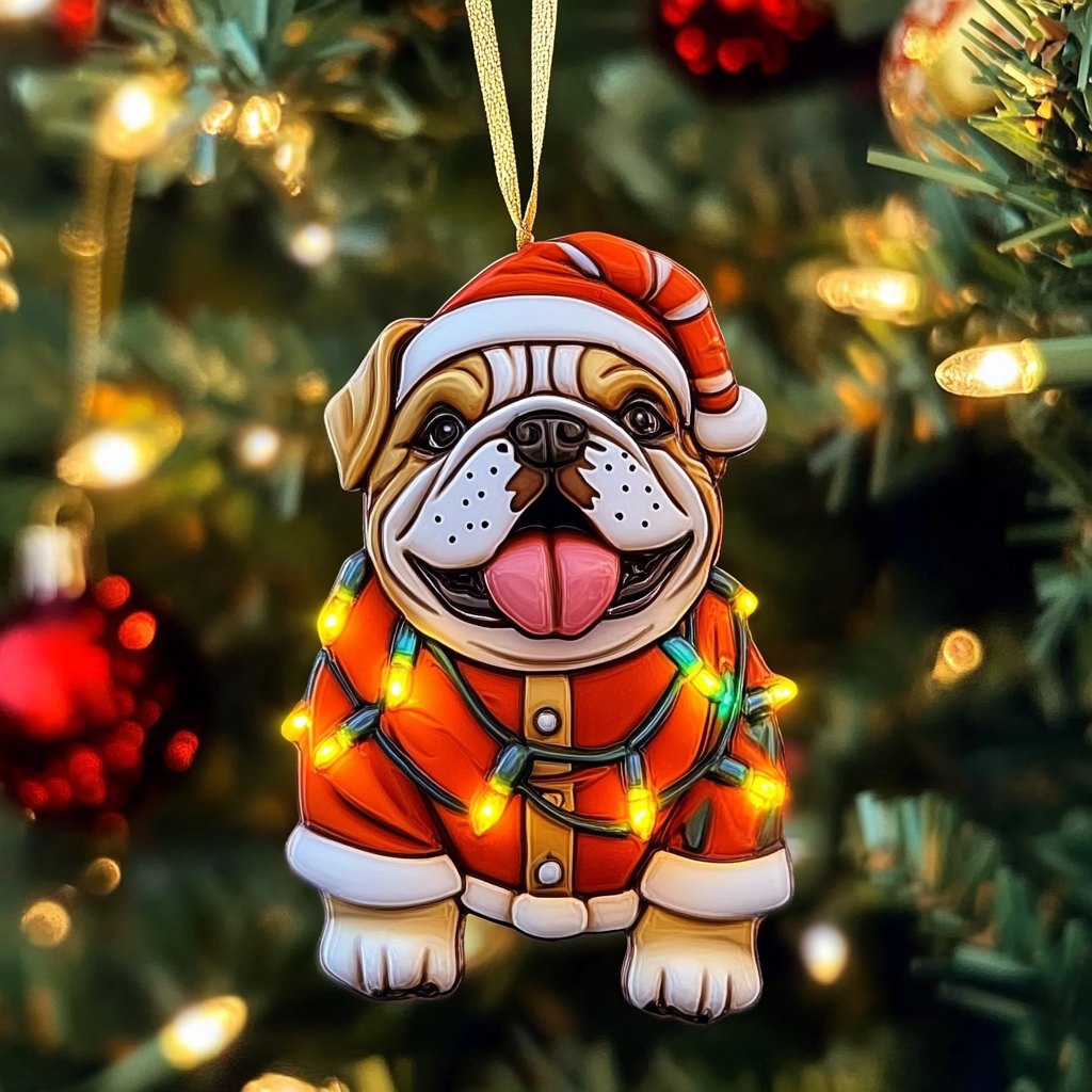 Bulldog Sleigh Ride Christmas Ornament