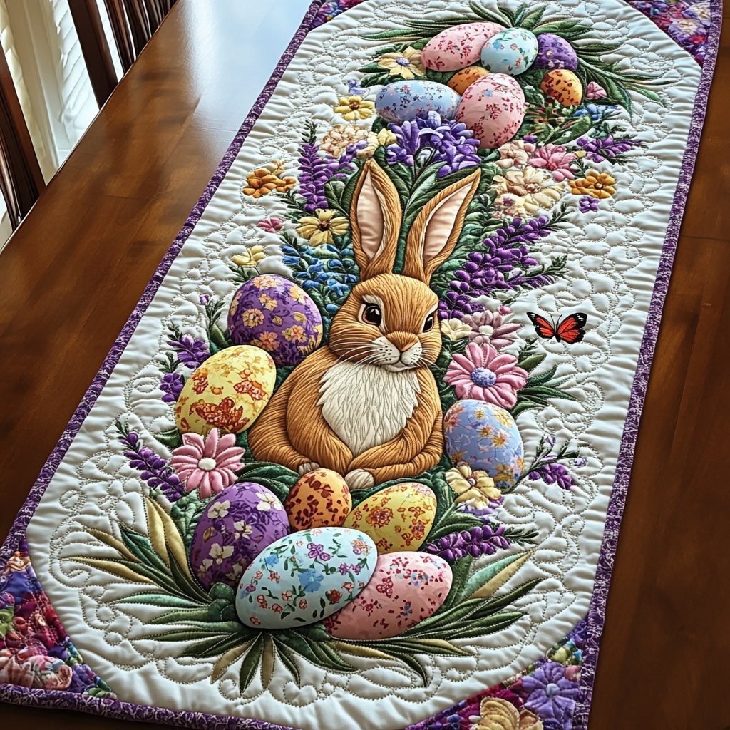 Brown Bunny with Easter Eggs Table Runner