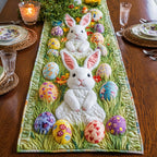 White Bunny with Colorful Eggs Table Runner