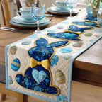 Blue Patterned Bunny with Bow Table Runner