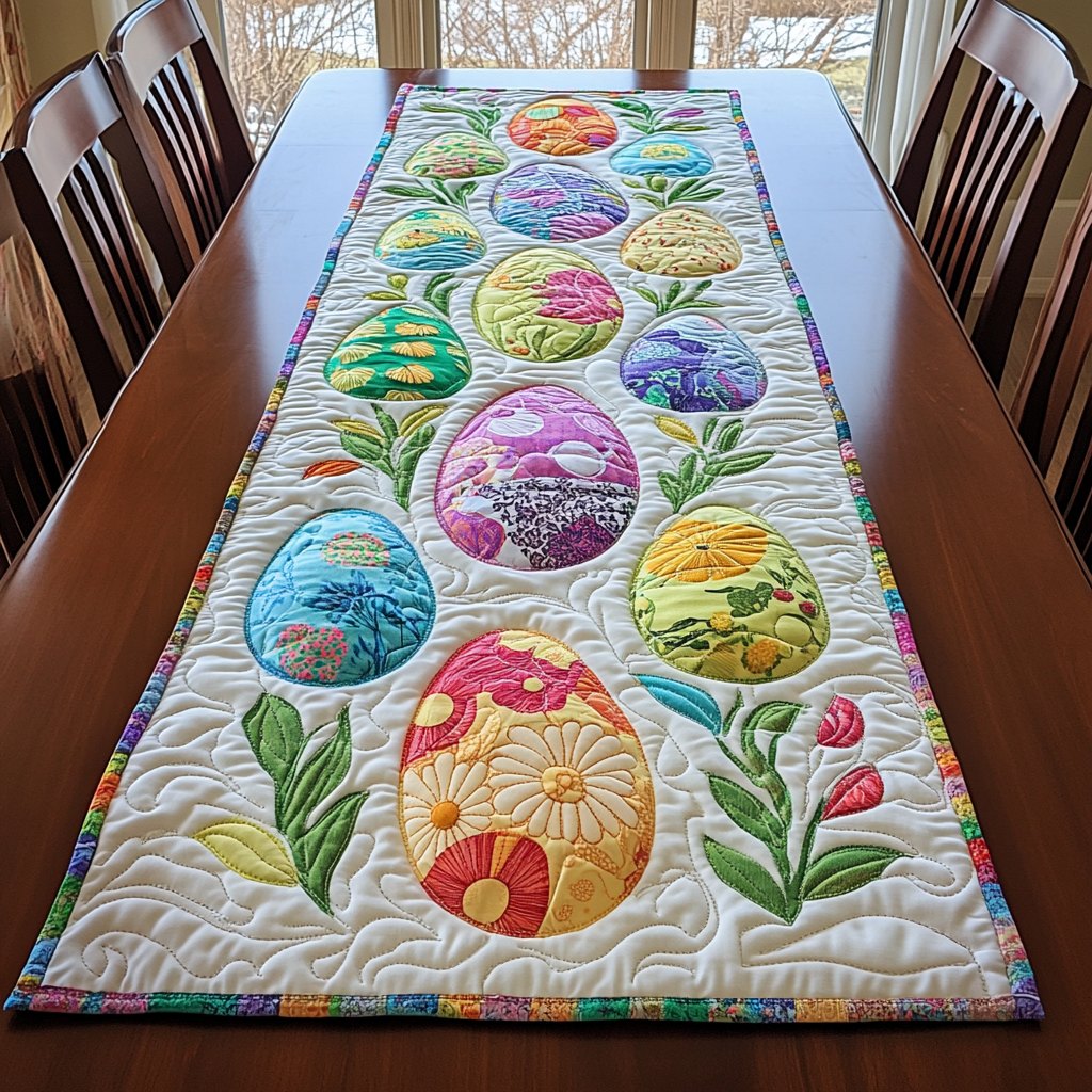 Patchwork Easter Eggs on Cream Table Runner