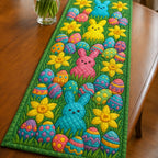 Blue Bunnies with Eggs and Daffodils Table Runner