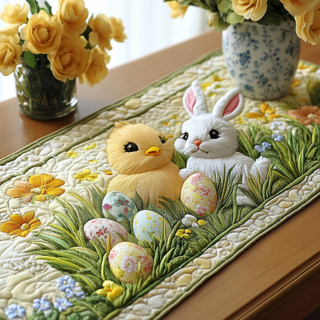 Easter Chick and Bunny in the Grass Table Runner