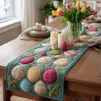 Pastel Easter Eggs on Teal Table Runner