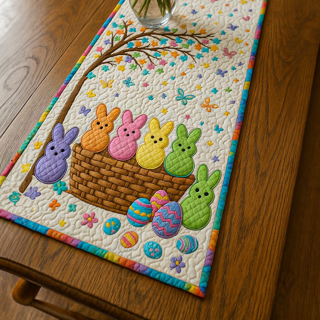 Pastel Marshmallow Bunnies in a Basket Table Runner