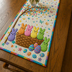 Pastel Marshmallow Bunnies in a Basket Table Runner