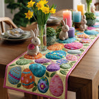 Bright Easter Eggs on Yellow Table Runner