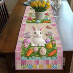 Bunny with Carrots on Pink Checks Table Runner