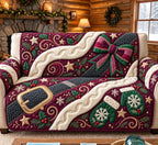 Burgundy Christmas Elegance Sofa Cover