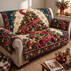 Burgundy Christmas Ribbon Sofa Cover