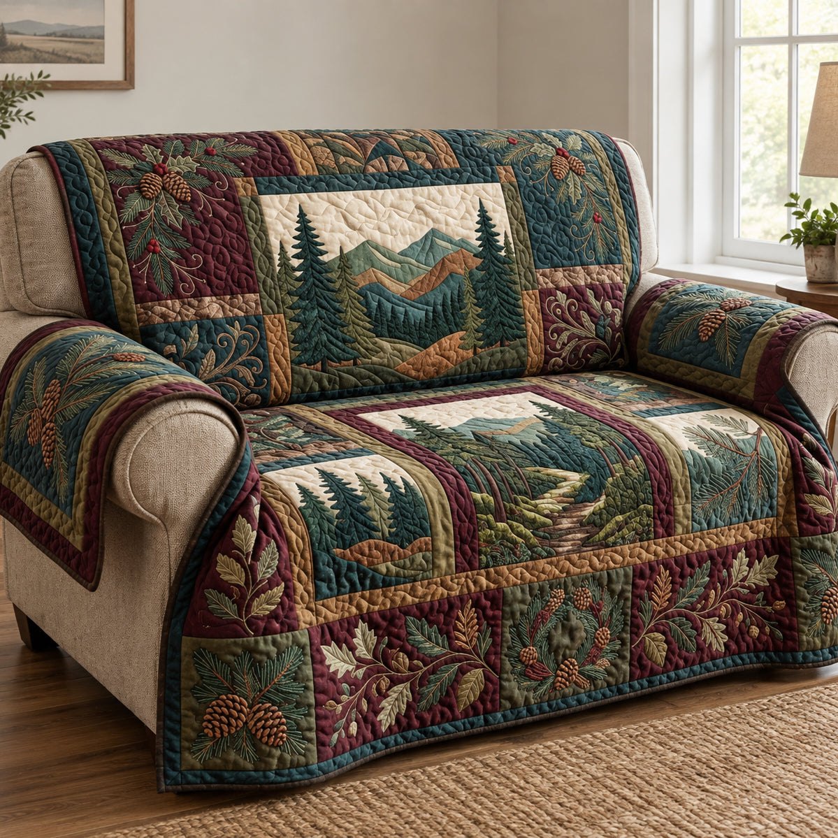 Burgundy Evergreen Lodge Sofa Cover