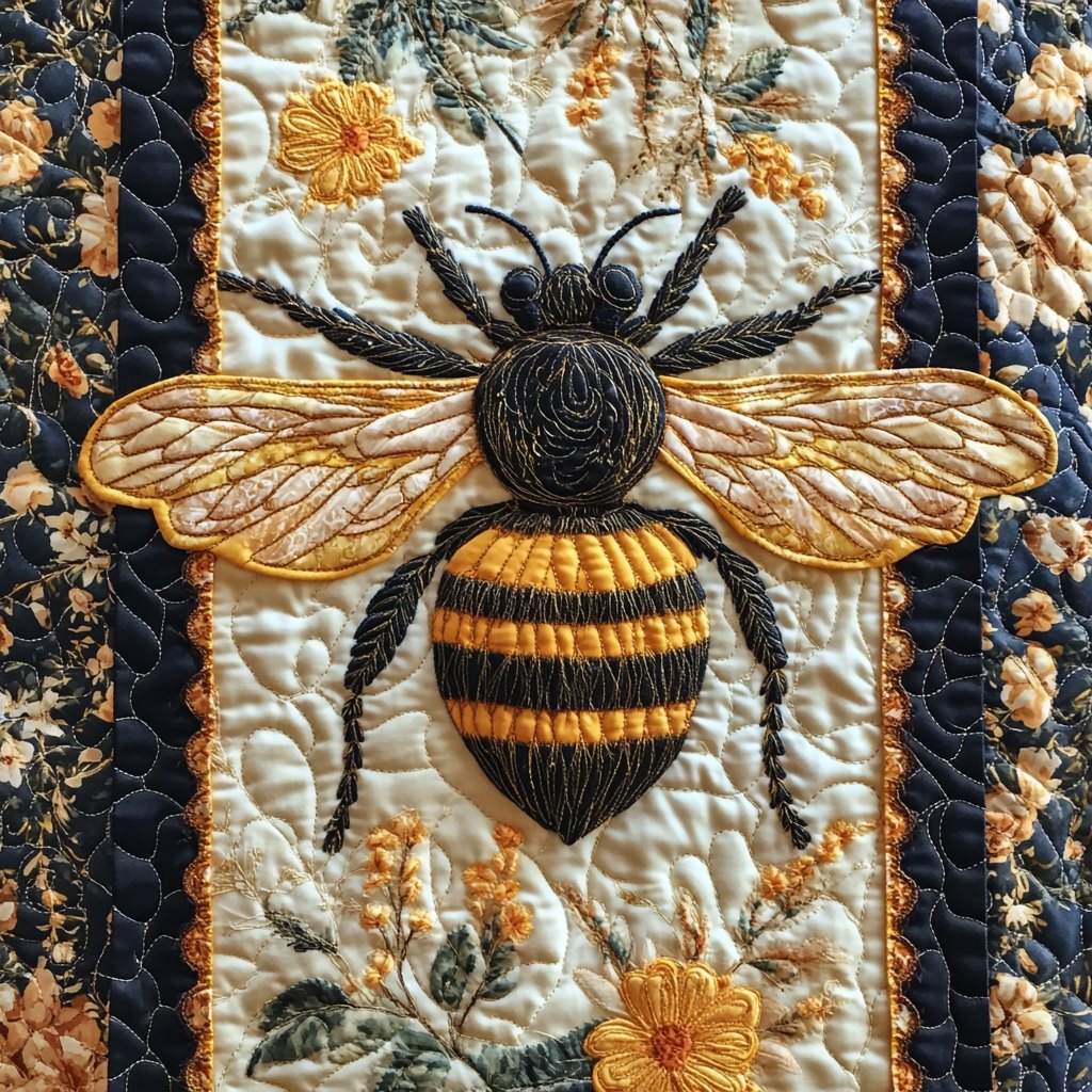 Golden Bee on Cream Panel Table Runner
