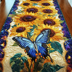 Blue Butterfly Among Sunflowers Table Runner