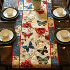 Butterfly Blocks with Roses on Cream Table Runner