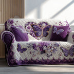 Purple Butterfly Heart on Ivory Sofa Cover