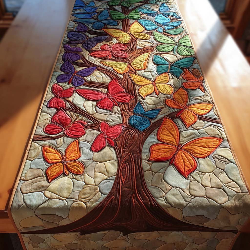 Butterfly Tree in Orange and Red Table Runner