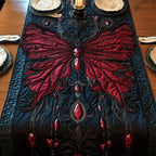 Deep Red Butterfly on Black Table Runner