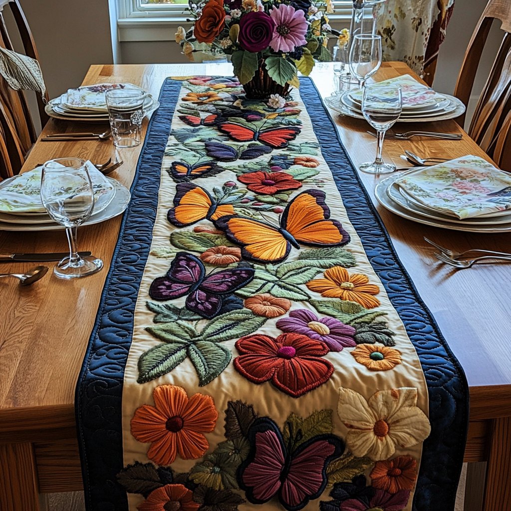 Butterflies and Blooms with Blue Border Table Runner