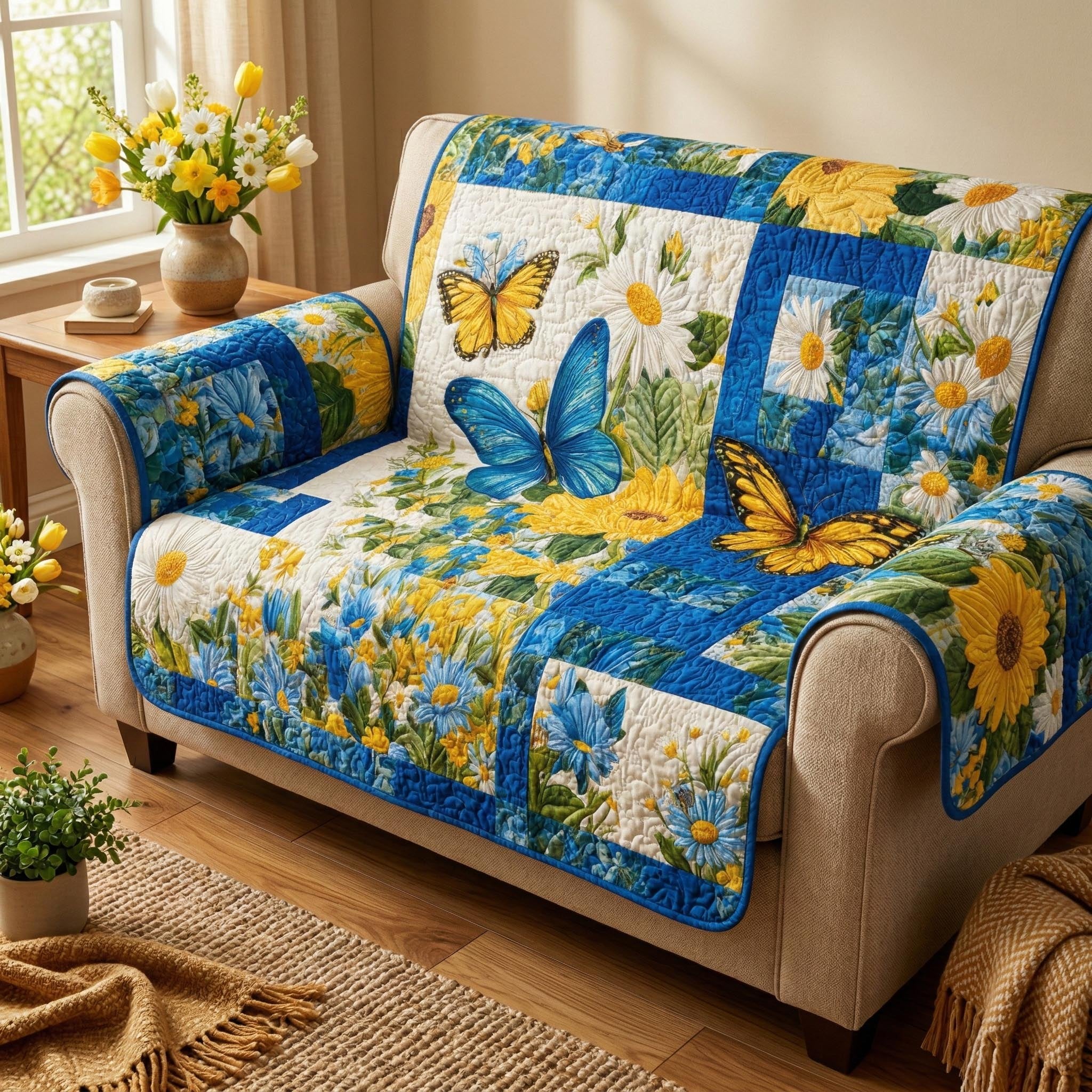 Butterflies on the Blue Meadow Sofa Cover