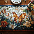 Orange Butterfly with Cream Daisies Table Runner