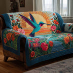 Hummingbird in the Tropical Blooms Sofa Cover