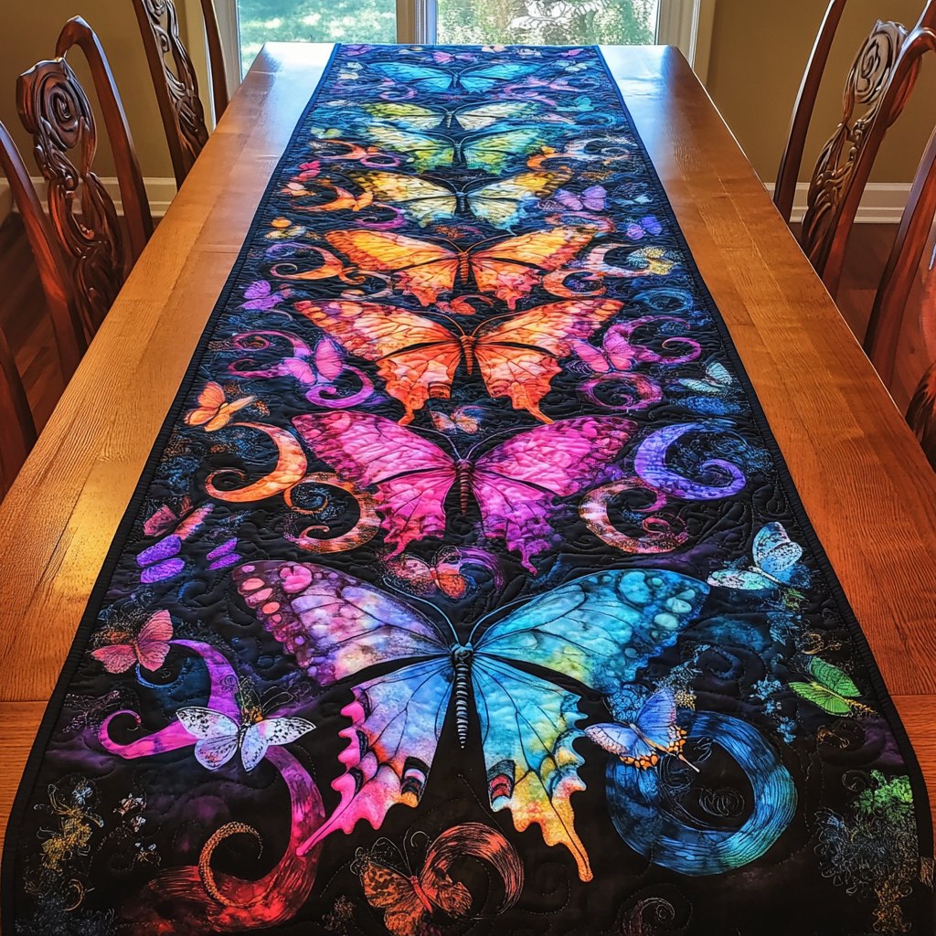 Glowing Stained Glass Butterfly Table Runner
