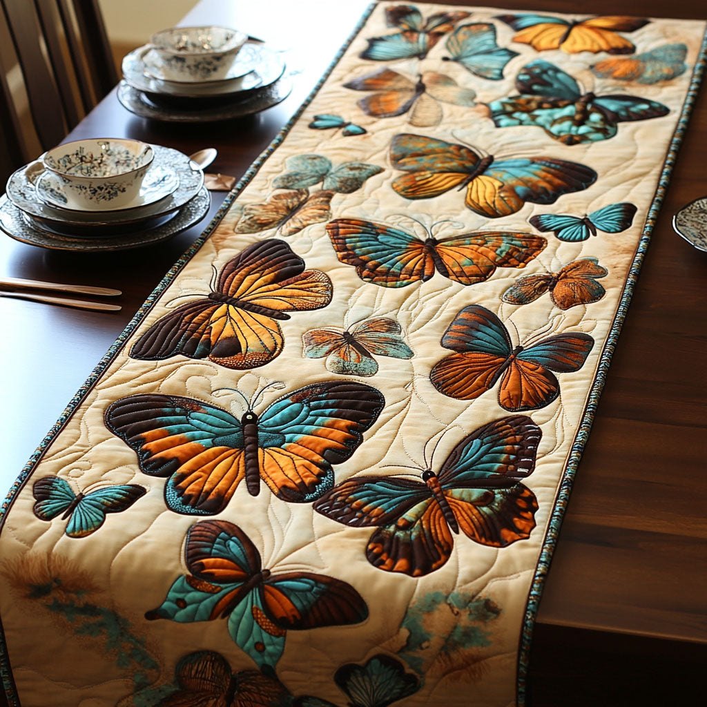 Butterfly Blocks in Amber and Teal Table Runner