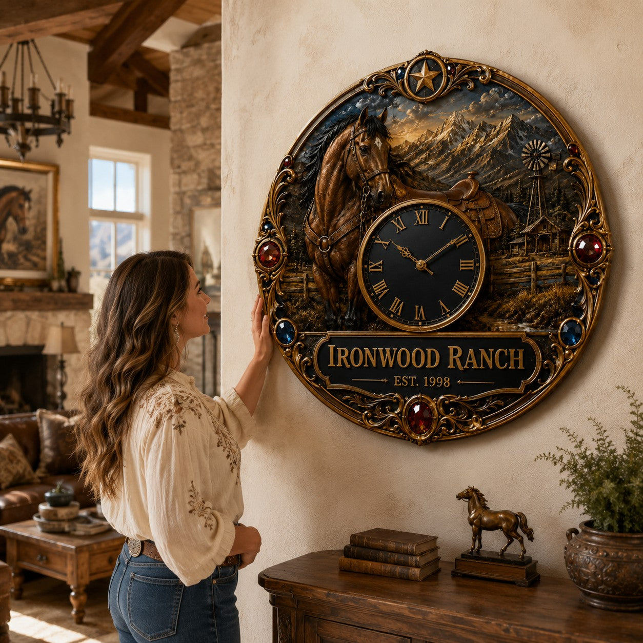 Horse ranch Custom Name Wall Clock — personalized with a custom name