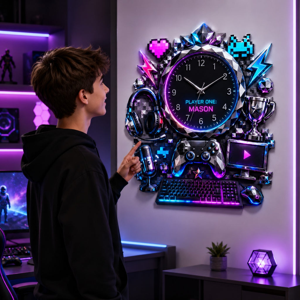 Gamer Custom Name Wall Clock — personalized with a custom name
