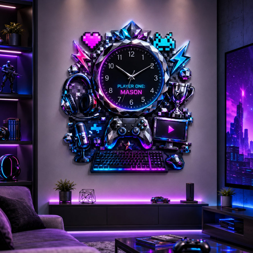 Gamer Custom Name Wall Clock — personalized with a custom name