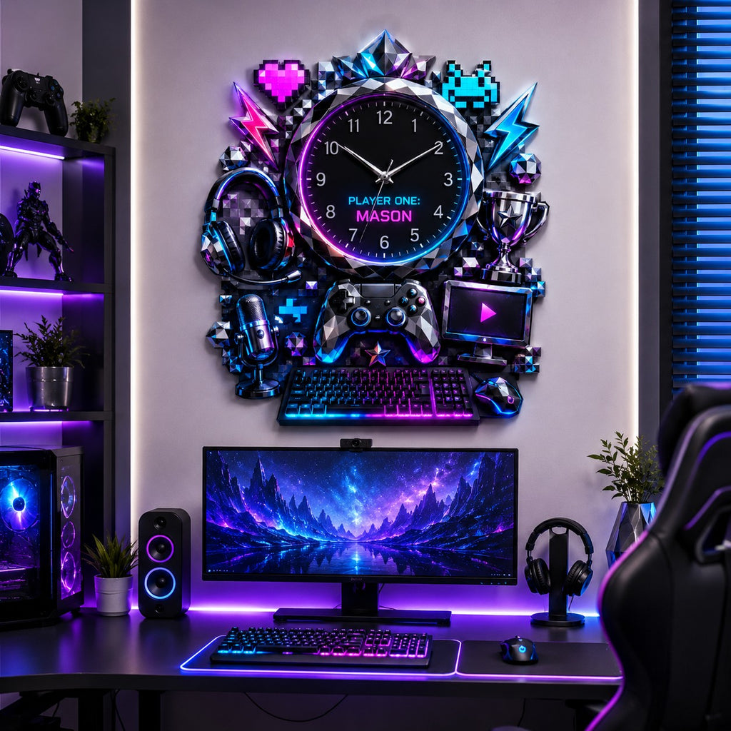 Gamer Custom Name Wall Clock — personalized with a custom name
