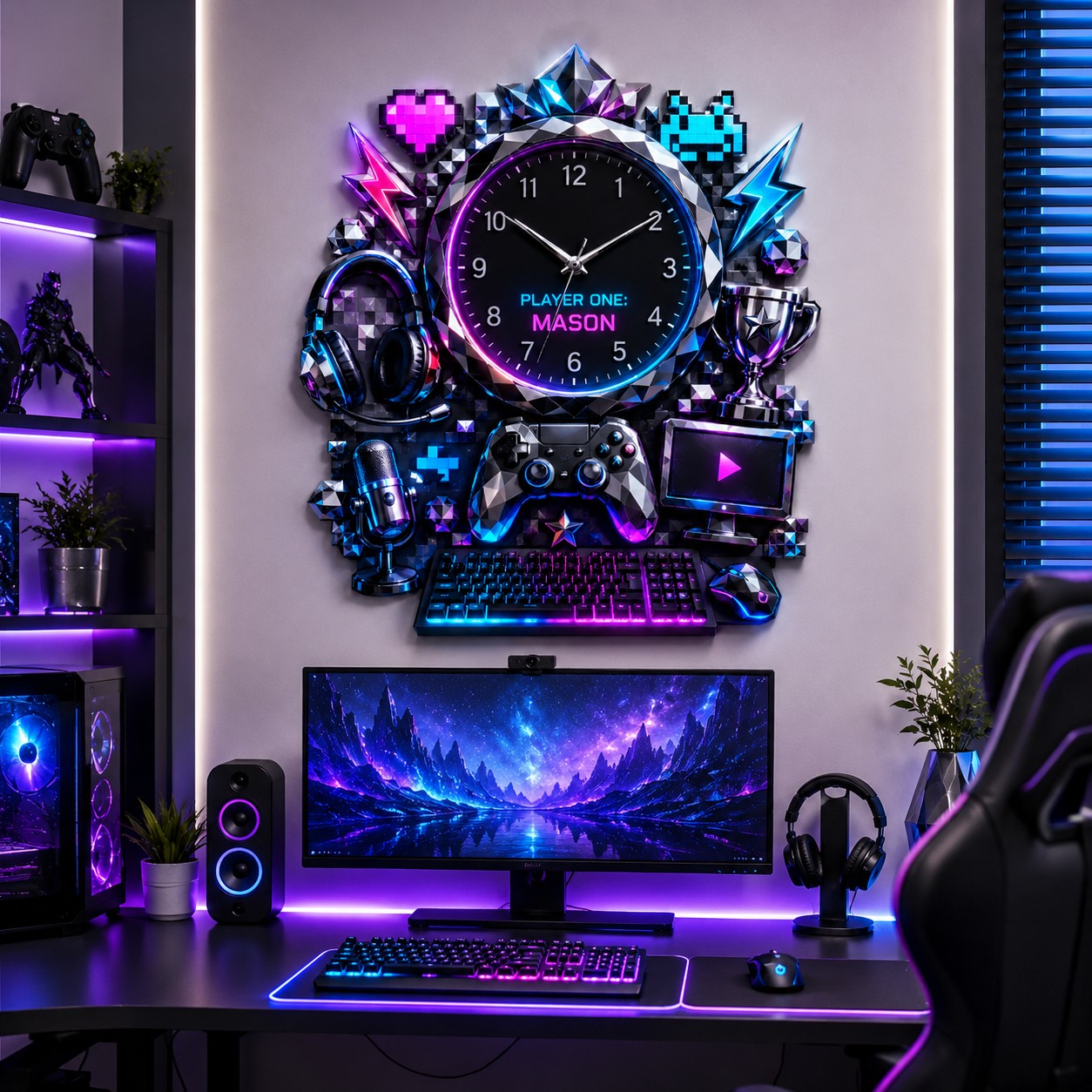 Gamer Custom Name Wall Clock — personalized with a custom name
