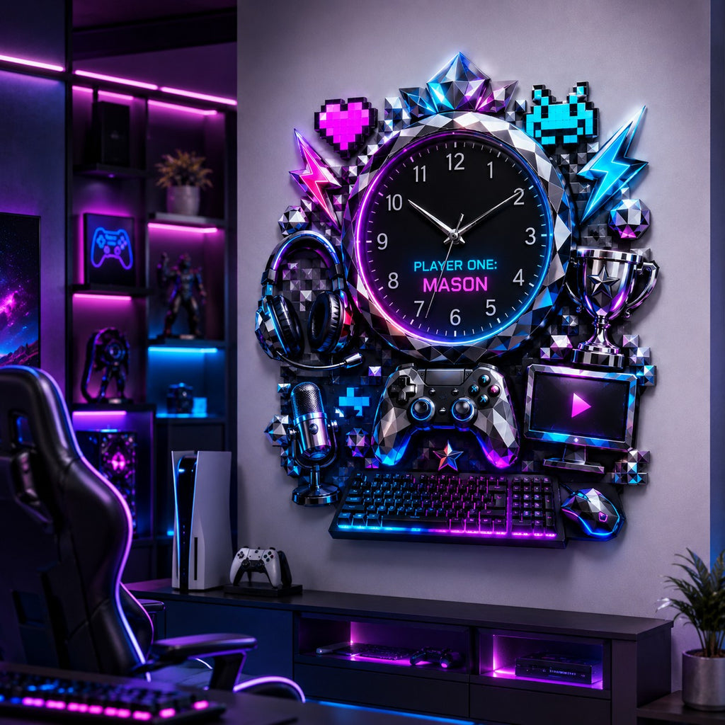 Gamer Custom Name Wall Clock — personalized with a custom name