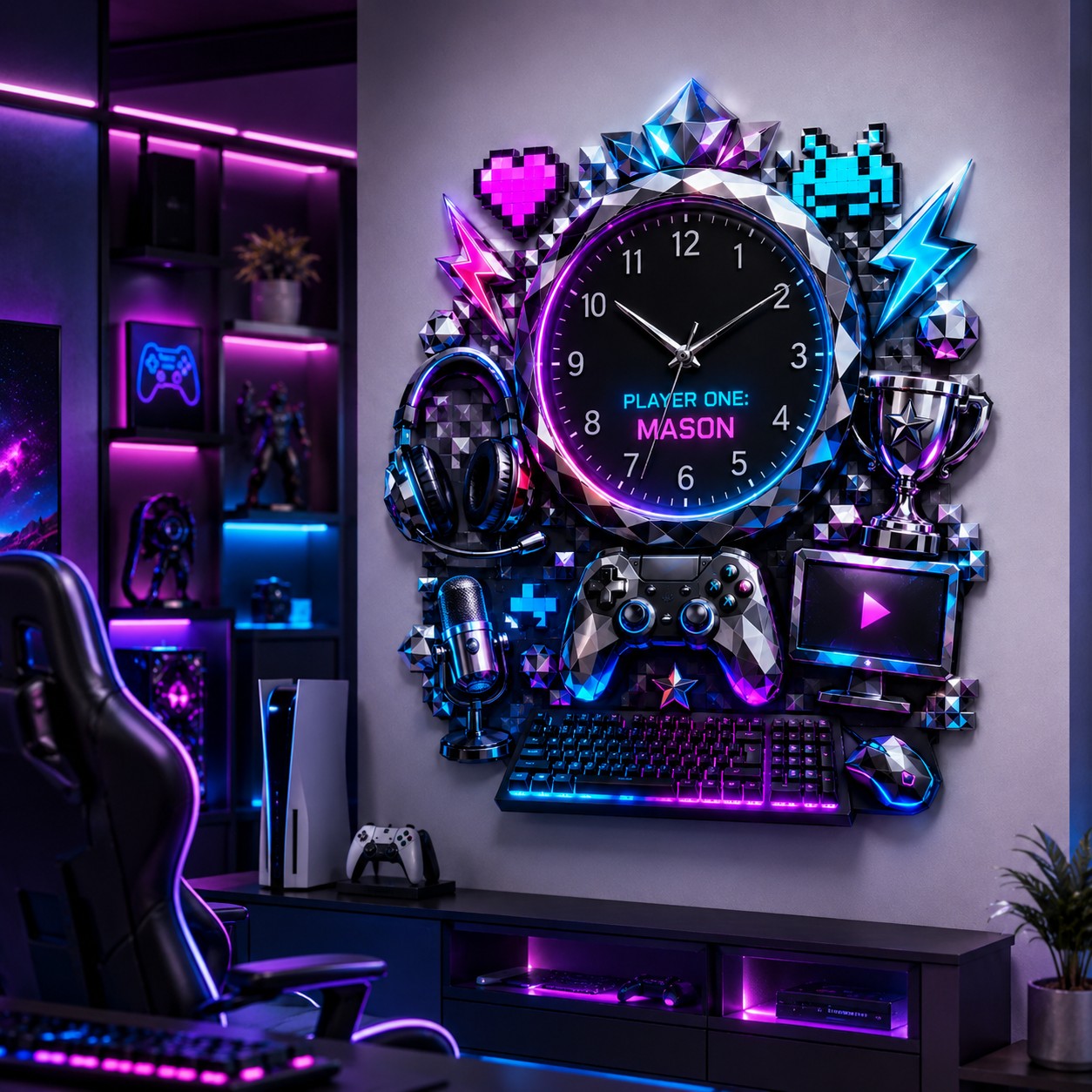 Gamer Custom Name Wall Clock — personalized with a custom name