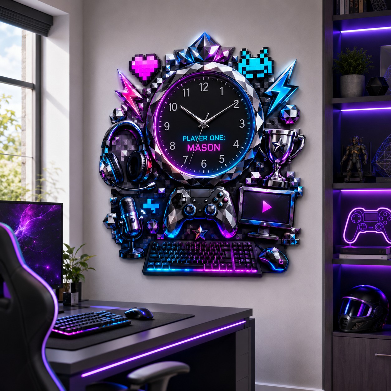 Gamer Custom Name Wall Clock — personalized with a custom name